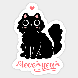 Cute black cat Valentine day love you Sticker